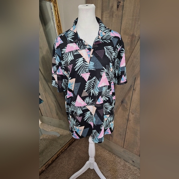 CHRUBBIES The 2 For Tee Performance Polo In Tropical Retro Print. Size Small - Picture 5 of 10